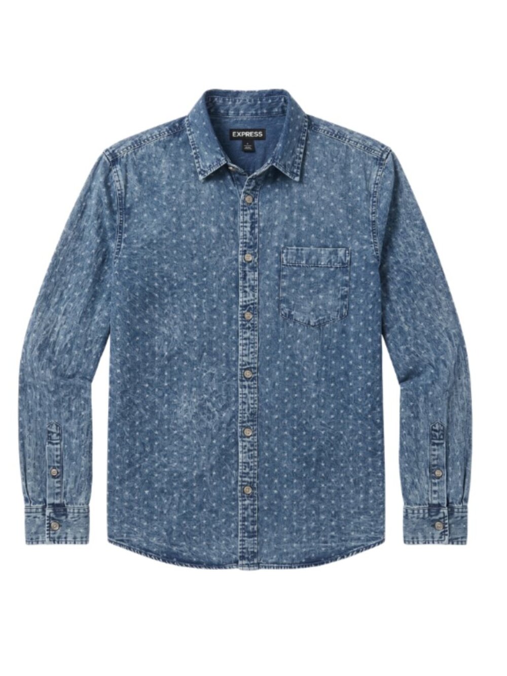Express Mens Vintage Wash Geometric Pattern Short Sleeve Button Down Shirt NWT
